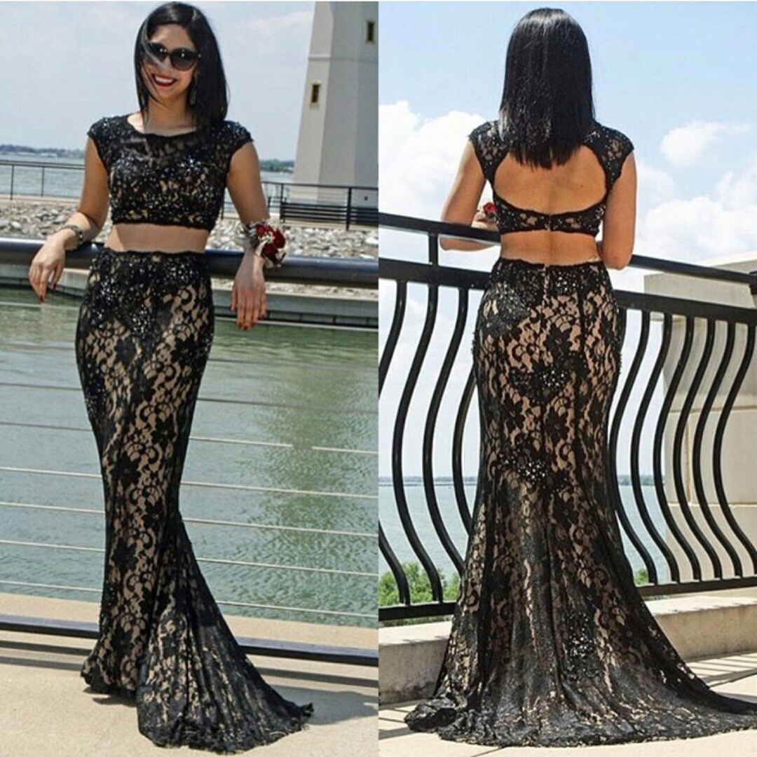 Long Black Lace Mermaid 2 Piece Prom Evening Party Gown Dress On Luulla 9403